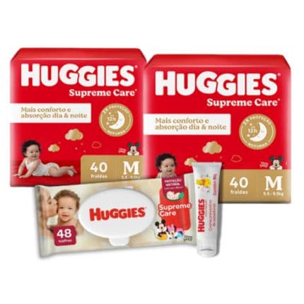 Imagem de Kit Huggies: 2 p. Fraldas M + Lenço + Pomada