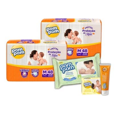 Imagem de Kit Pompom: 2 p. Fraldas M + Lenço + Pomada + Sab
