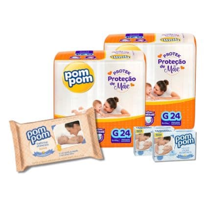 Imagem de Kit Pompom: 2 p. Fraldas G + Lenço + 2 Sabonetes